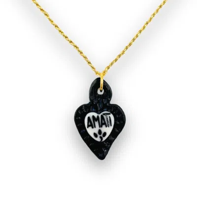 Tiké Jewels Women's Sacred Heart Amati Black Porcelain Necklace – Gold Plated