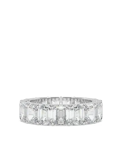 Tilla 14k White Gold Emerald Diamond Wedding Band Ring In Metallic
