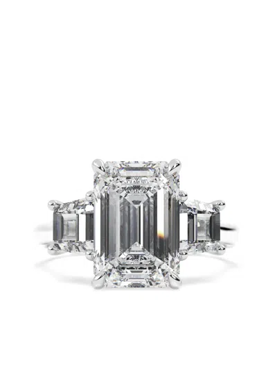 Tilla 14k White Gold Emerald Lab-grown Diamond Ring In Silver