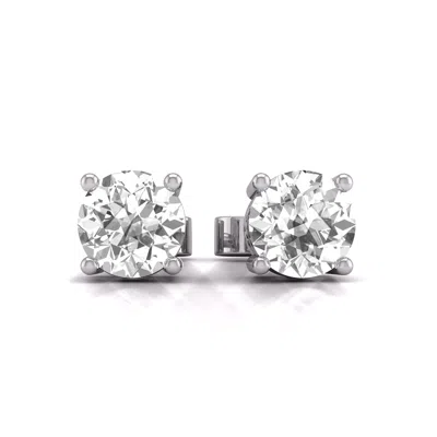 Tilla 3 C Round Lab Grown Diamond Solitaire Stud Earrings With Basket Setting Pushbacks In Metallic
