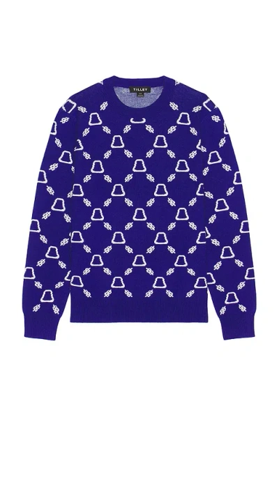 Tilley Rope Hat Crew Sweater In Cobalt & Off White