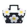 Tillie Beads Women's Black / White Black&white Daisy Square Handle Grocery Bead Bag