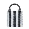 Tillie Beads Women's Black / White Black And White Stripe Round Handle Bead Medium Tote