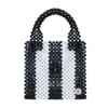 Tillie Beads Women's Black / White Black And White Stripe Round Handle Bead Tote In Multi
