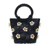 Tillie Beads Women's Black / White Black Petal Daisy Beaded Bucket Bag