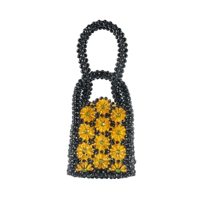 Tillie Beads Women's Black / Yellow / Orange Yellow Floral Mini Black Spiked Bead Bag