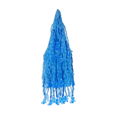 Tillie Beads Women's Blue Crystal-like Teddy Detailed Tassel Bead Handbag