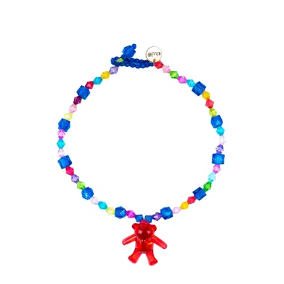 Tillie Beads Women's Blue / Red Bear Bling Bead Pendant Necklace
