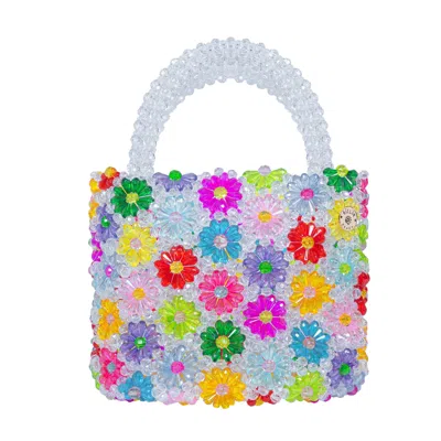 Tillie Beads Women's Bright Blooms On White Floral Pop Bead Bag