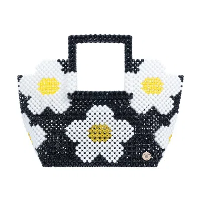 Tillie Beads Women's Daisy Square Handle Tote Bead Bag - Black