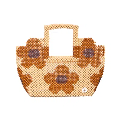 Tillie Beads Women's Daisy Square Handle Tote Bead Bag - Brown