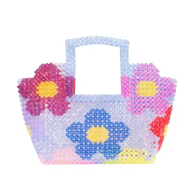 Tillie Beads Women's Daisy Square Handle Tote Bead Bag - Multicolour In White