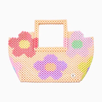 Tillie Beads Women's Daisy Square Handle Tote Bead Bag - Neutrals In White