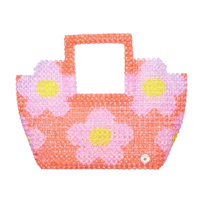 Tillie Beads Women's Daisy Square Handle Tote Bead Bag - Orange