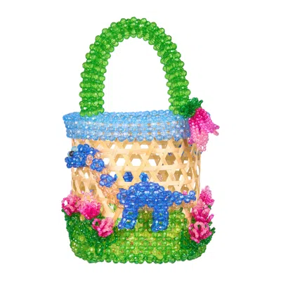 Tillie Beads Women's Dino Bloom Woven Bamboo Beaded Basket Bag