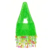 Tillie Beads Women's Fresh Green Beaded Bag With Colorful Flower Fringe In Green