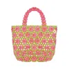 Tillie Beads Women's Green / Pink / Purple Green Tote With Pink Daisy Bead Bag