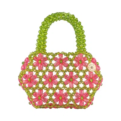 Tillie Beads Women's Green / Pink / Purple Pink Daisy Delight Green Mini Bead Bag