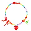 Tillie Beads Women's Handmade Rainbow Beaded Necklace With Red Heart Pendant In Red