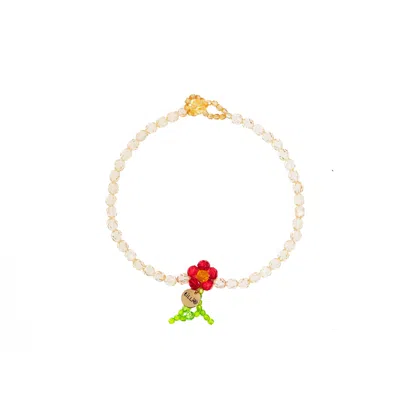 Tillie Beads Women's Neutrals Bold Red Daisy Beaded  Handmade Necklace