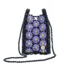 Tillie Beads Women's Pink / Purple Charming Purple Daisies Black Beaded Mini Croosbody Bag