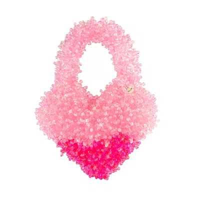 Tillie Beads Women's Pink Two-tone Fluffy Heart Bead Bag