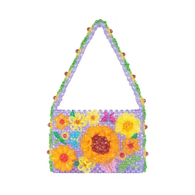 Tillie Beads Women's Purple Sunflower Floral Mini Bead Bag