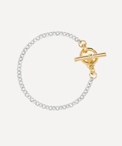 Tilly Sveaas Mixed Metal Small T-bar Clasp On Belcher Chain Bracelet In Green