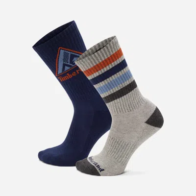 Timberland 2-pack Quad Stripe Crew Sock In Blue