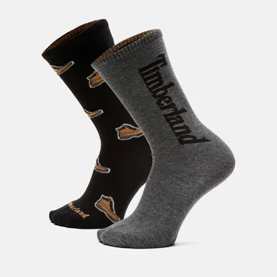 Timberland 2-pack  All Over Print Crew Sock In Black