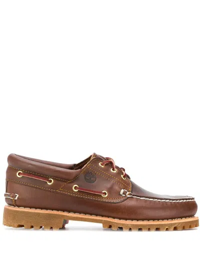Timberland Authentic Brown Loafers With Embossed Logo On The Side In Leather Man In Burgundy