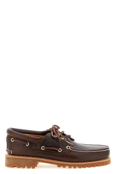Timberland Authentic Brown Loafers With Embossed Logo On The Side In Leather Man In Burgundy