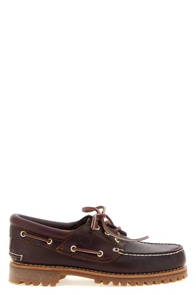 Timberland Authentic Brown Loafers With Embossed Logo On The Side In Leather Man In Burgundy