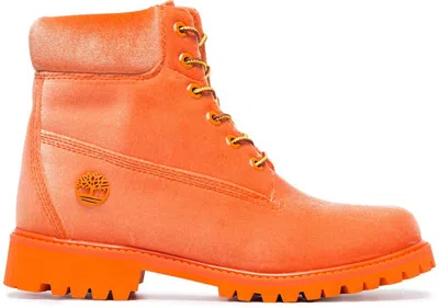 Pre-owned Timberland 6 Boot Off White Velvet (women's) Sneakers In Orange