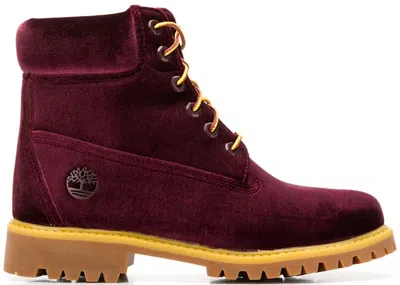 Pre-owned Timberland 6" Boot Offwhite Velvet Wine (women's) Sneakers In Bordeaux