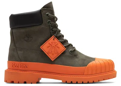 Pre-owned Timberland 6" Boot Premium Bee Line Rubber Toe Wp (women's) Sneakers In Dark Green/orange