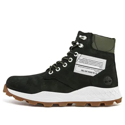 Timberland 6 Inch Brooklyn Side Zip Wide Fit Boots 'black Nubuck With Green Padded Collar'