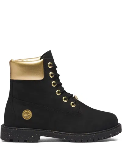 Timberland 6 Inch Premium "black Nubuck/gold" Boots