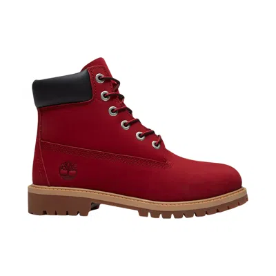 Pre-owned Timberland 6 Inch Premium Waterproof Boot Youth 'red Nubuck Black' | Kid's Size 3