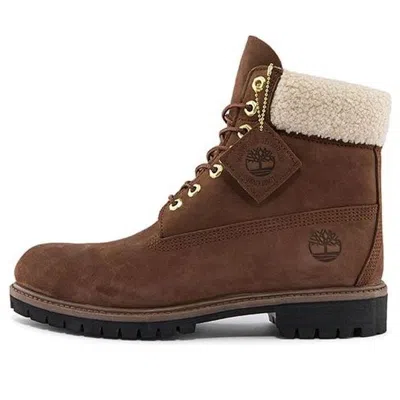 Timberland 6 Inch Premium Waterproof Boots 'brown And Fleece Collar'