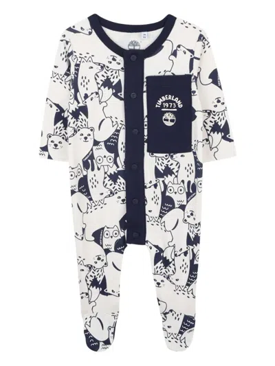 Timberland Babies' Animal-print Button-fastening Pajama In White
