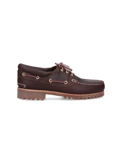 Timberland Authentic Brown Loafers With Embossed Logo On The Side In Leather Man