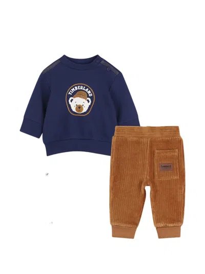 Timberland Babies' Bear-print Corduroy Trousers Set In Blue