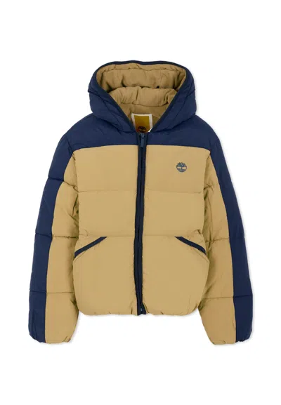 Timberland Kids' Beige Down Jacket For Boy With Logo In Brown