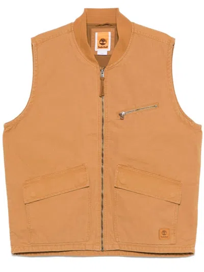 Timberland Beige Jacket With Zip Front And Stand-up Collar