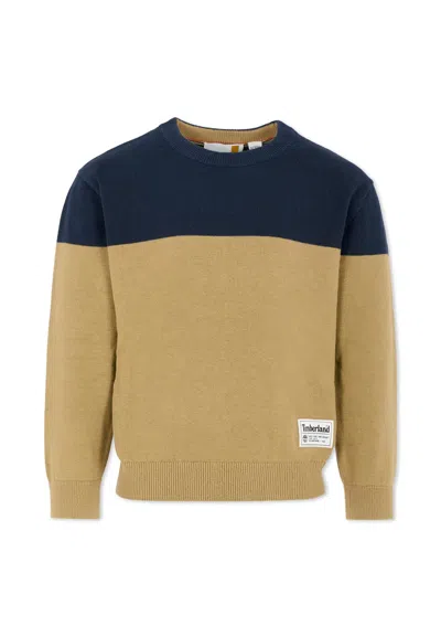 Timberland Kids' Beige Sweater For Boy With Patch In Brown
