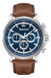 Timberland Bernardston Multifunction Chronograph Leather Strap Watch, 45mm In Brown