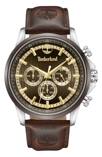 Timberland Bernardston Multifunction Chronograph Leather Strap Watch, 45mm In Dark Brown