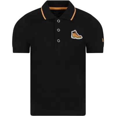 Timberland Kids' Black Polo Shirt For Boy With Patch Logo