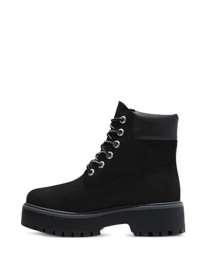 Timberland Black Suede Ankle Boots With Laces And Lug Sole